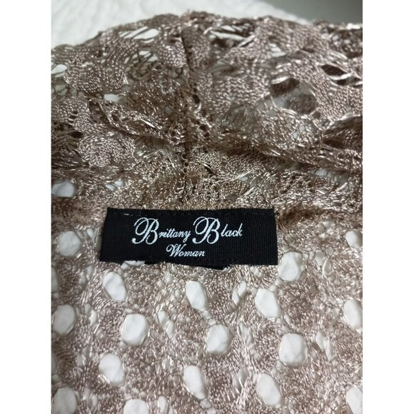 Brittany Black Woman Crochet Style Open Front Cardigan Metallic Pink Color Sz XL - Picture 2 of 8